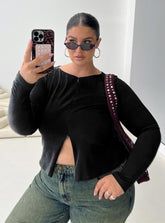 Kortez Long Sleeve Zip Through Top Black Curve