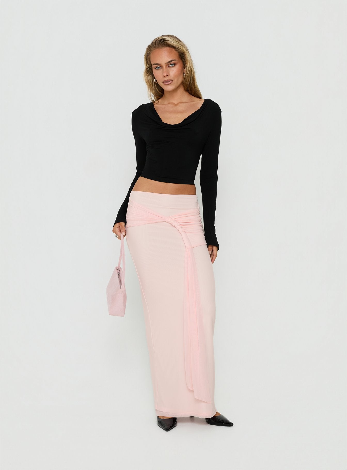 Isador Ruched Maxi Skirt Pink