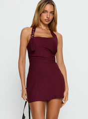 Deona Tailored Mini Dress Berry Pinstripe