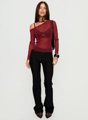 Zondra Sheer One Shoulder Top Burgundy Shimmer