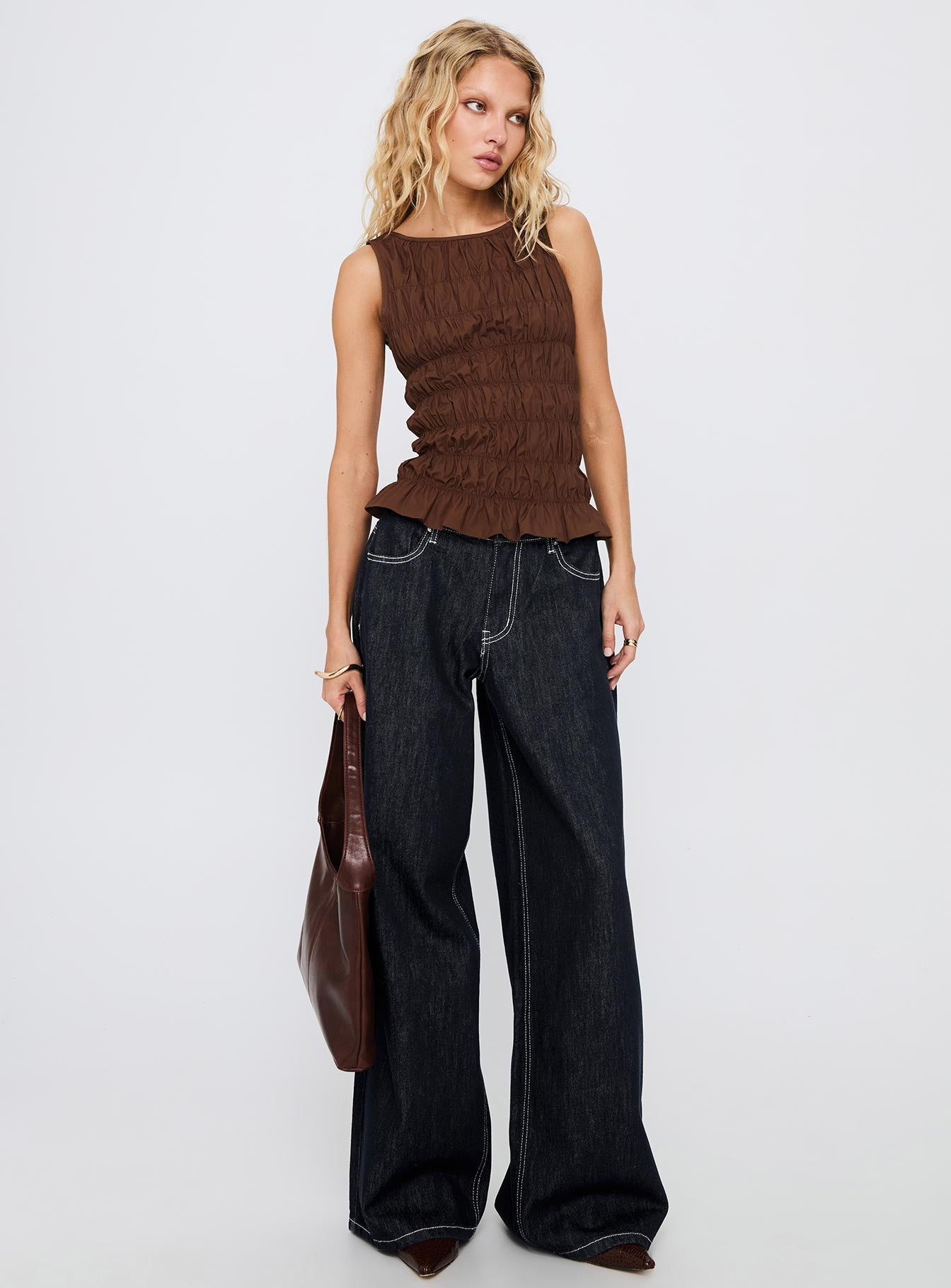 Marleene Shirred Top Chocolate