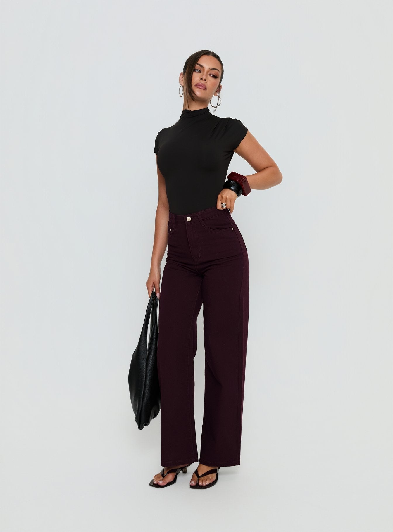Nicolo High Rise Straight Leg Jeans Currant