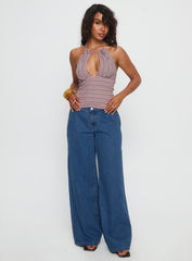 Sit In Silence Cut Out Top Purple Stripe