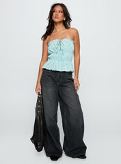 Sombre Tie Detail Strapless Top Blue