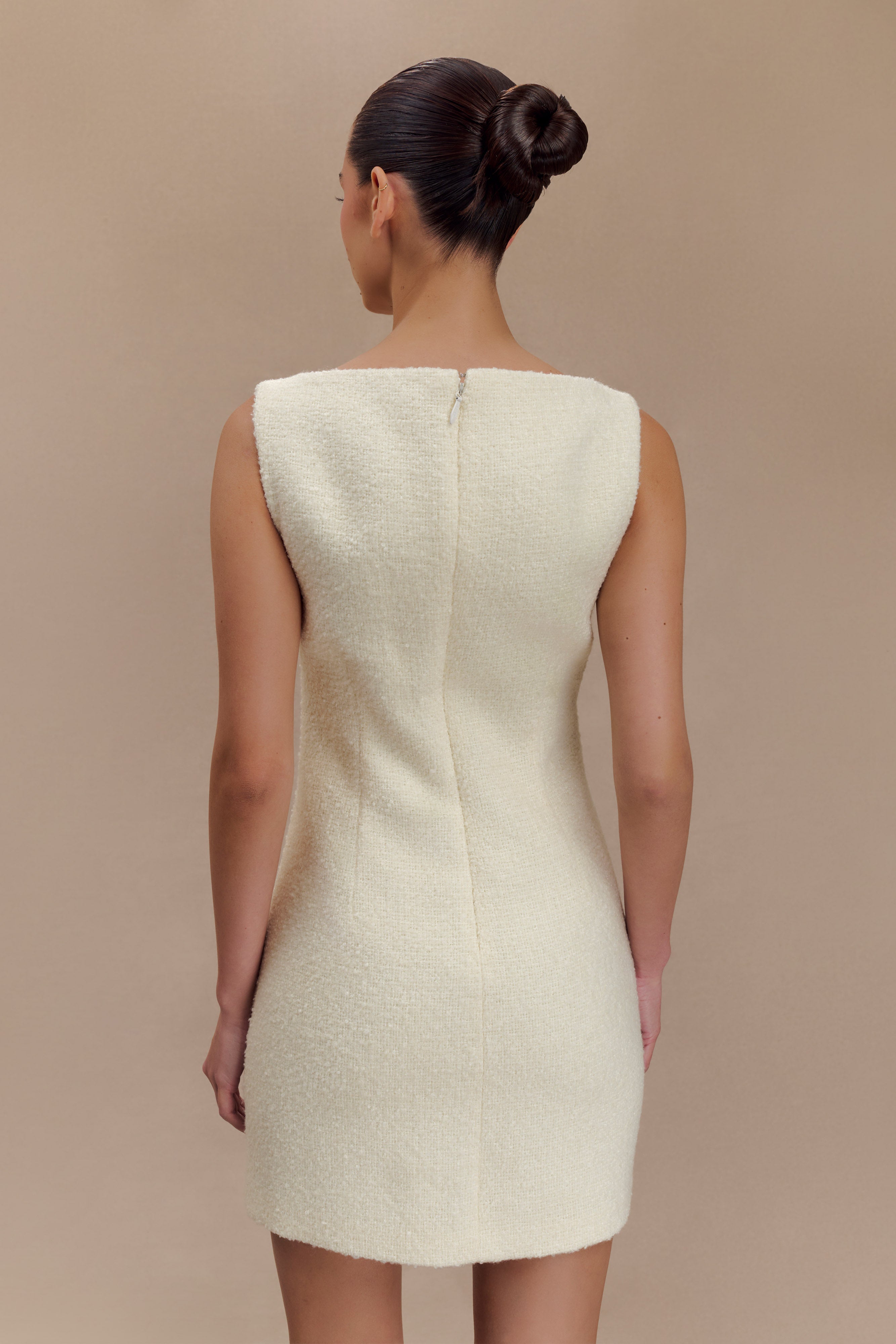 Angela Textured Boucle Mini Dress - Ivory