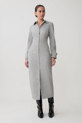 Dorian Fitted Shirt Midi Dress - Charcoal Marle