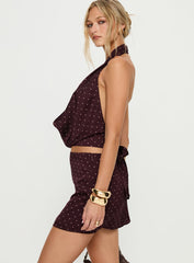Keiana Mini Skirt Burgundy / Pink Polka