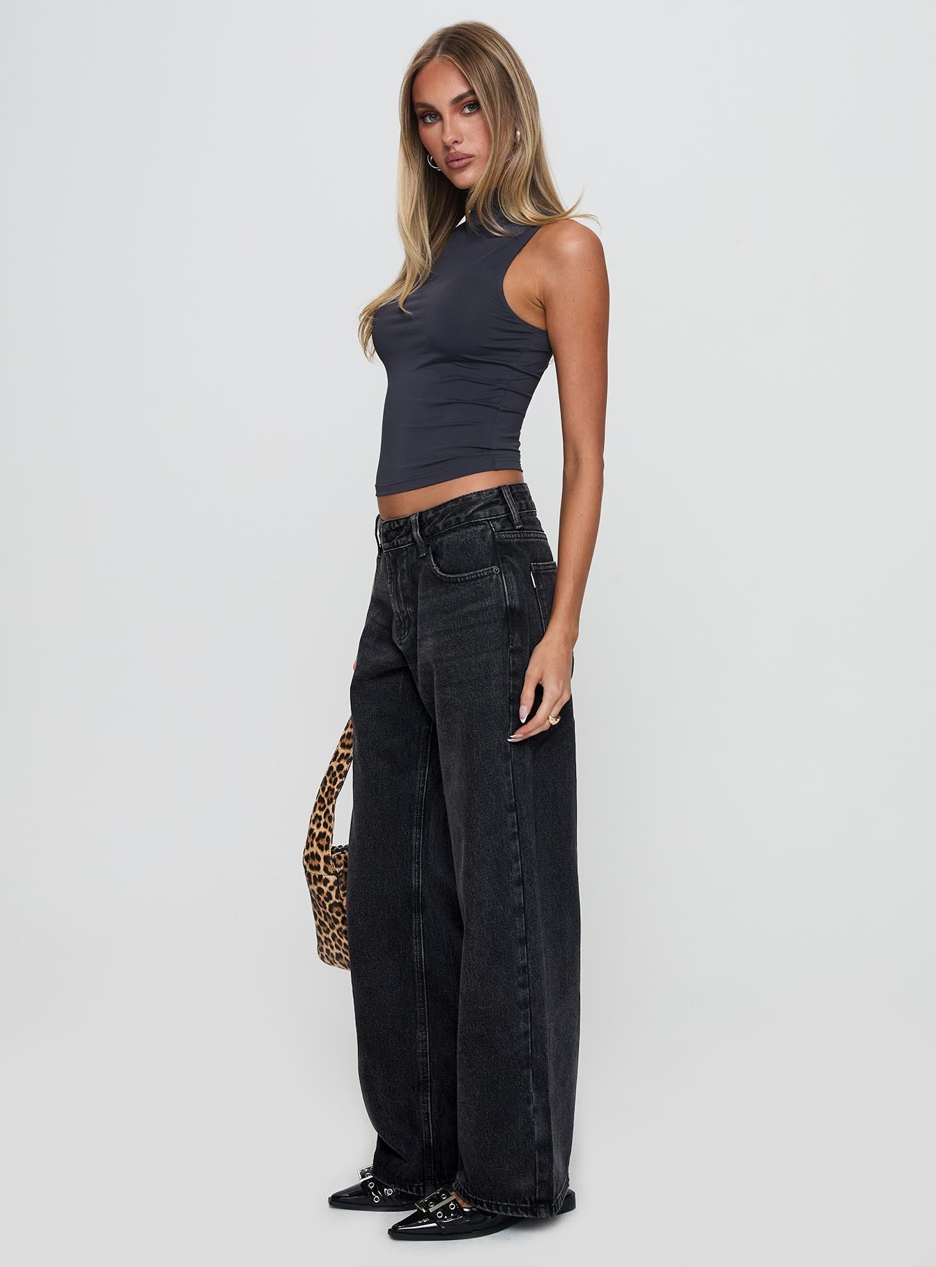 Serenitia Mid Rise Straight Leg Jeans Washed Black Tall