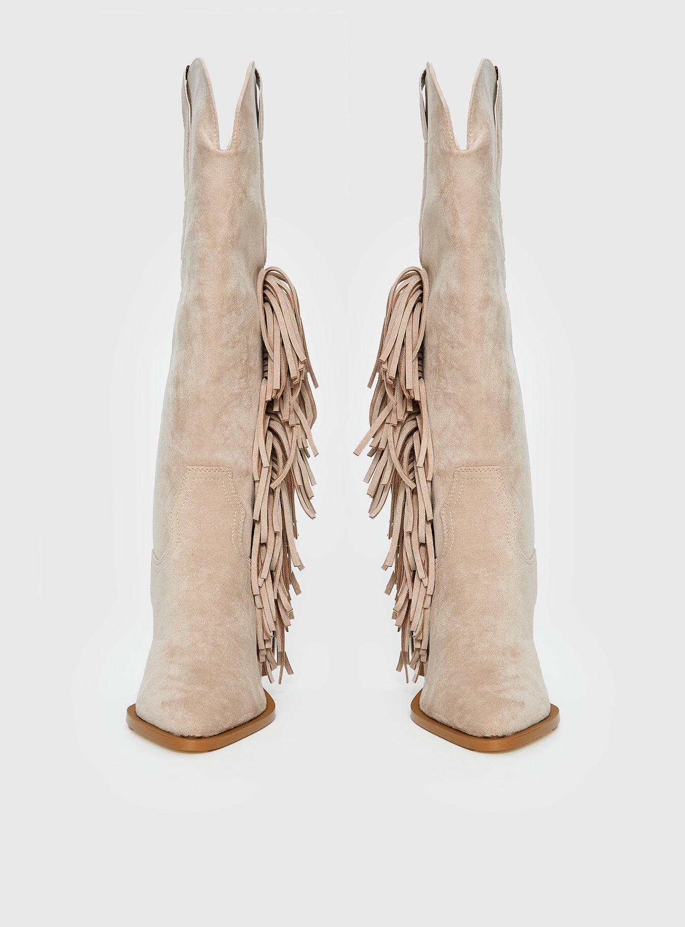 Billini Ardie Faux Suede Tassel Cowboy Boots Light Beige
