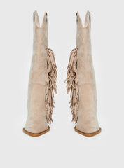 Billini Ardie Faux Suede Tassel Cowboy Boots Light Beige