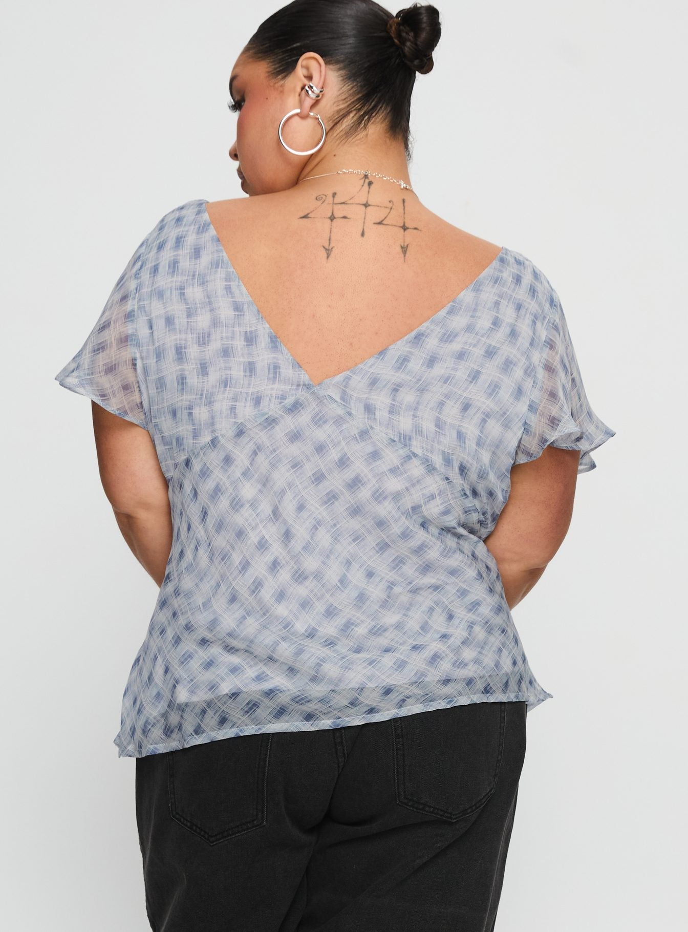 My Last Love Top Blue Check Curve