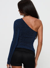 Dance All Night One Sleeve Top Navy Glitter