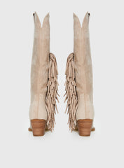 Billini Ardie Faux Suede Tassel Cowboy Boots Light Beige