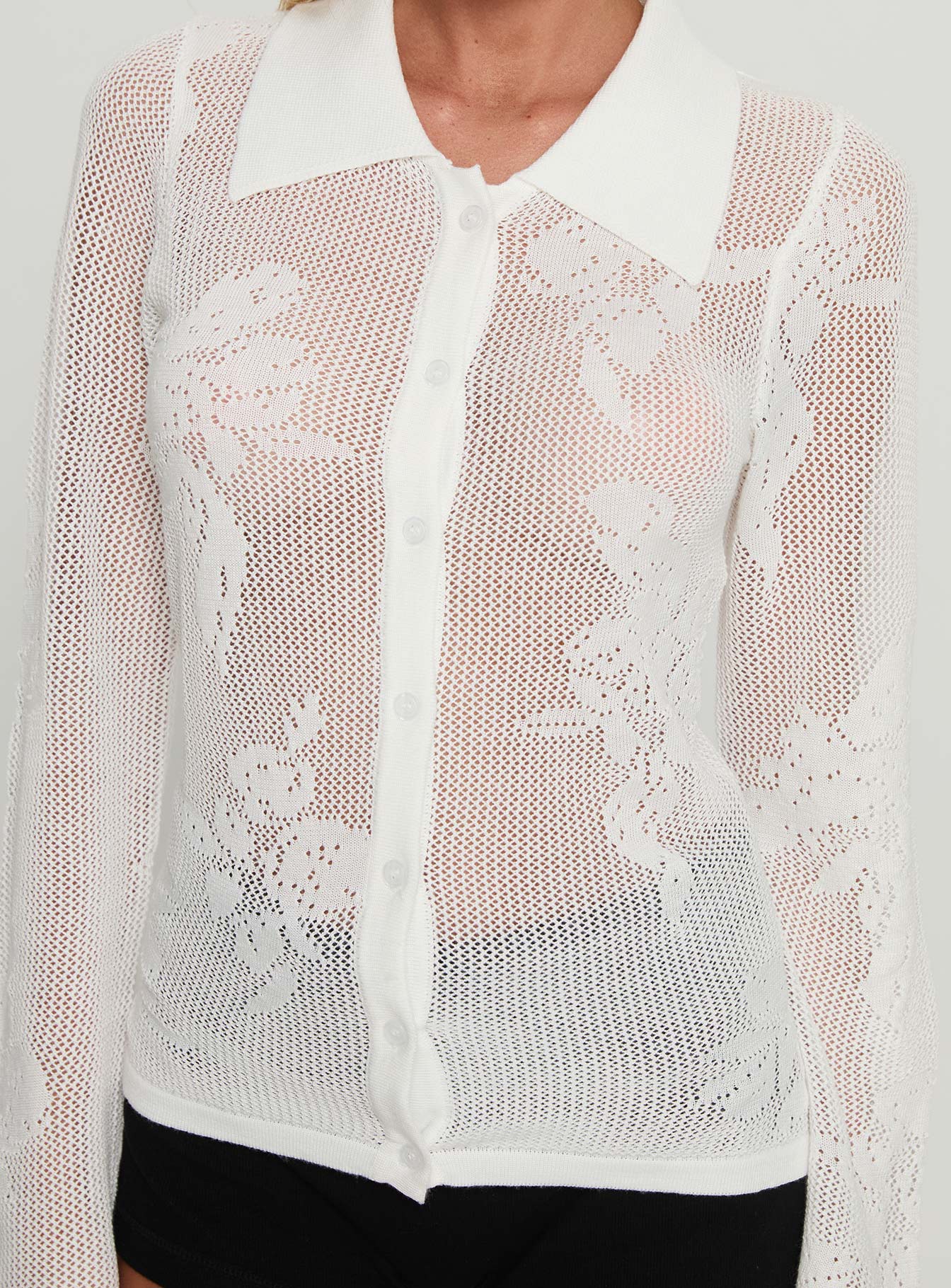 Marcita Floral Knit Longline Shirt White
