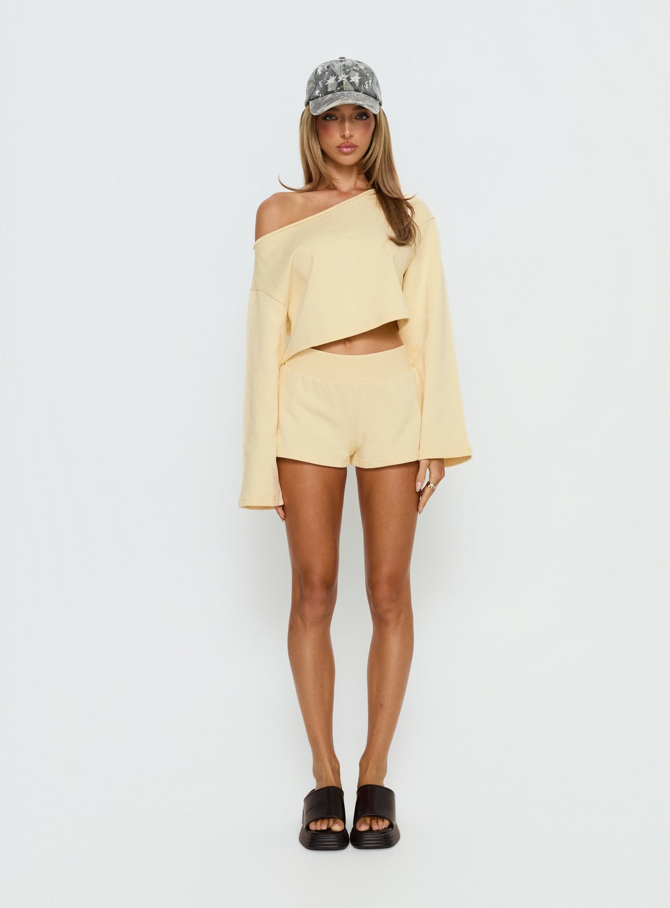Retreat Raw Edge Off Shoulder Jumper Buttercream